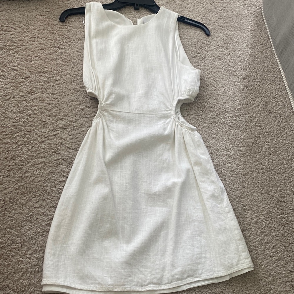 White cut out mini linen dress